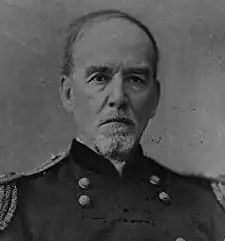 1882 black and white head and shoulders photo of US Army paymaster William B. Rochester in dress uniform