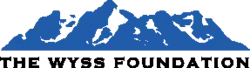 An abstract image of various blue shapes. Underneath, in black lettering, is written "The Wyss Foundation"
