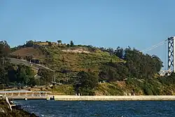 Yerba Buena Island, with Point of Infinity visible at the top left of the island.