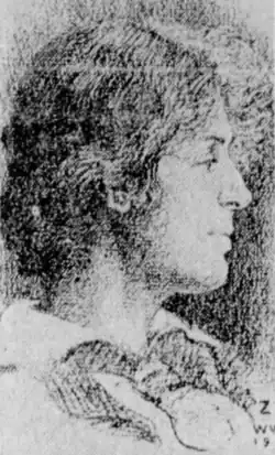 A drawing of a young white woman in profile