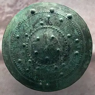 Decorative disk (chest guard), bronze, Italy, 8th century BC. Schaffhausen, Museum zu Allerheiligen, Ebnöther Collection (Department “Warriors/Weapons”).