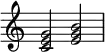{
\override Score.TimeSignature #'stencil = ##f
\relative c' {
\clef treble \time 4/4
<c e g>2 <e g b>
} }