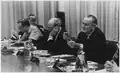 Honolulu Conference: Secretary of State Dean Rusk and President Lyndon B. Johnson at the table