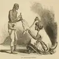 An Ethiopian cutting meat with a shotel.