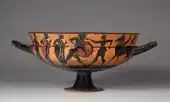 Ancient Greek kylix; 575-550 BC; black-figure; diameter: 26.8 cm, overall: 14.1 cm