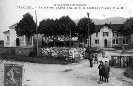 The town hall, school, and church of Beaulieu, in 1911